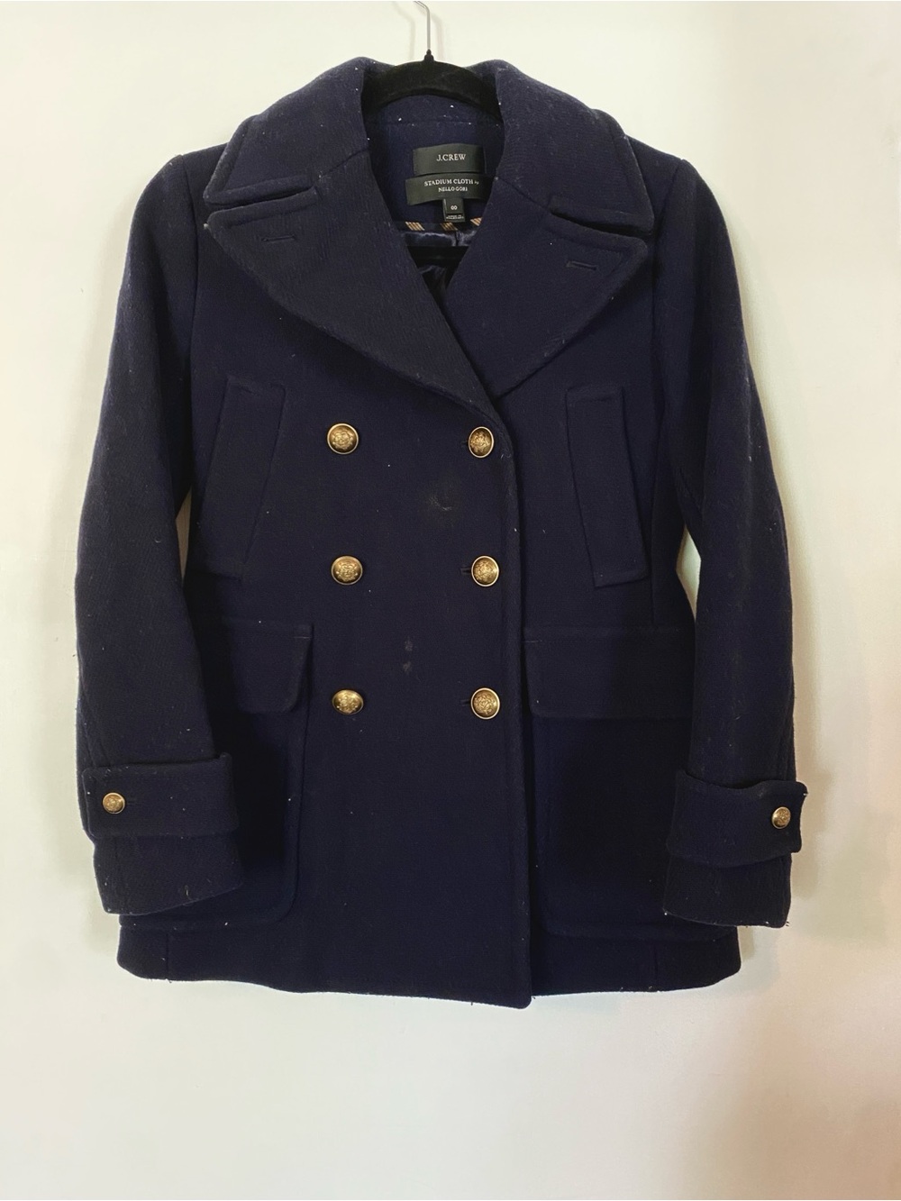 J. Crew Stadium Cloth Nello Gori Navy Double-Breasted Peacoat Jacket 00 - Picture 2 of 6